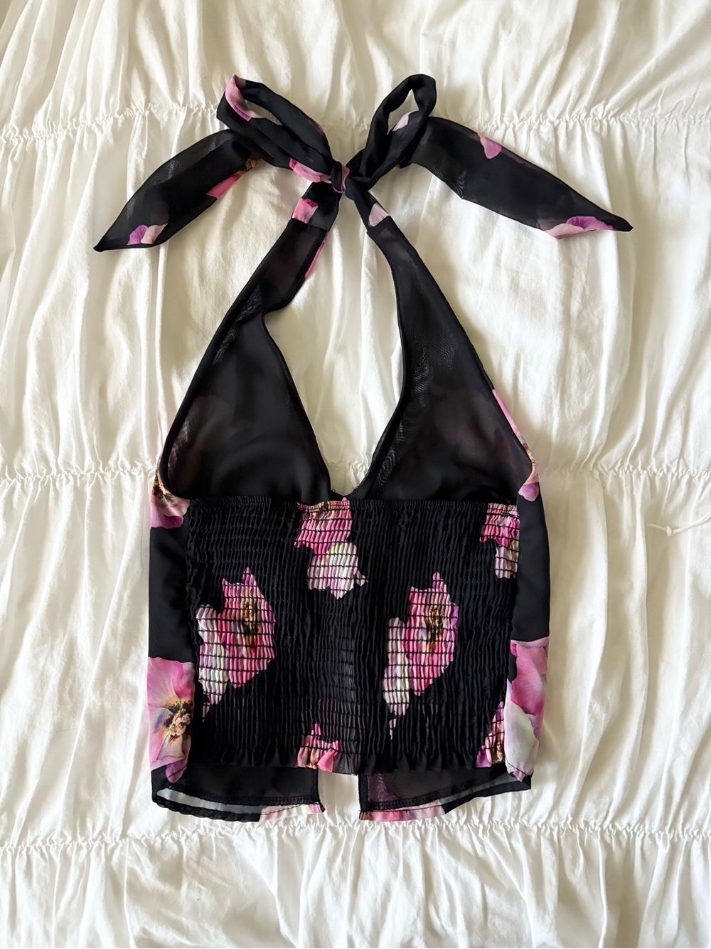 Black Halter Top with Pink Floral Print - Picture 5 of 7